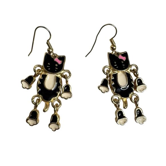 Hello Kitty Charm Black and Gold Tone Y2K Cat Earrings - Picture 1 of 5